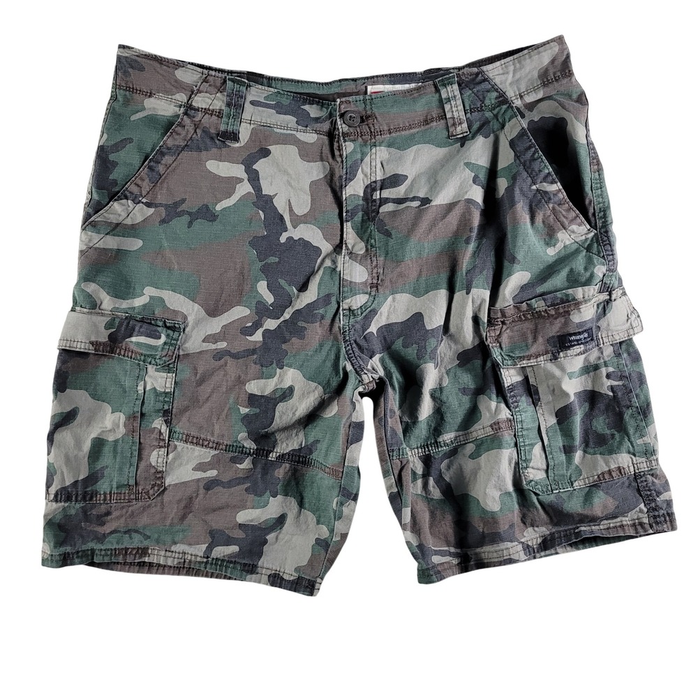 Wrangler Cargo Shorts Mens 38 Camo Good Relaxed Fit Ripstop Cotton Stretch